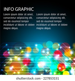 colorful Defocused Light, Flickering Lights, Vector abstract festive background with bokeh defocused light. text box. card. Brochure. Abstract Technology background for computer graphic. 