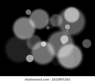 Colorful defocused round lights arranged randomly with soft glow and deep contrast. Smooth circular silhouettes create vibrant digital texture and hazy ambient style.