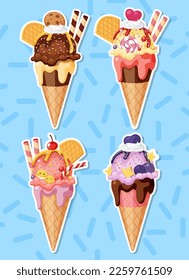 Colorful delicious desserts set illustration