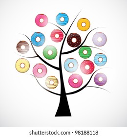 Colorful delicious donuts isolated on white background. vector illustration