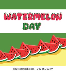 Colorful and delicious poster for National Watermelon Day. Vector illustration in flat cartoon style