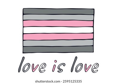 Colorful Demigirl pride flag Happy pride day LGBTQ community Pride Month Vector hand drawn doodle for posters, stickers, logo, cards