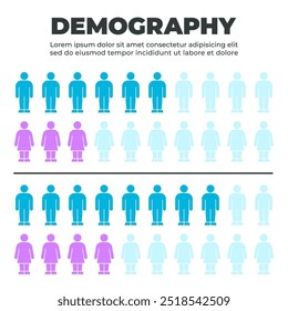 Colorful Demographic Infographic with Male and Female Figures in Rows