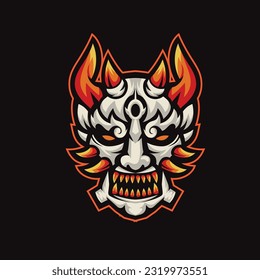 colorful demon mask mascot in japanese theme vector illustration