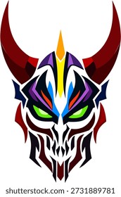Logotipo demoníaco colorido del Vector del cráneo con las Formas simétricas agudas