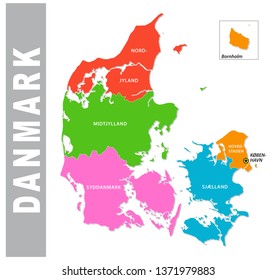 Colorful Denmark administrative and political map