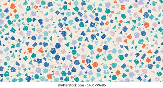 Colorful Dense Micro Terrazzo Seamless Repeat Vector Pattern Swatch. Thousands of random non-overlapping polygonal elements. Generative Art.  