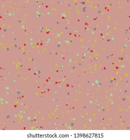 Colorful Dense Micro Terrazzo Speckled Italian Venetian Natural Rock Flooring Grunge Mosaic Confetti Seamless Repeat Vector Pattern on Chalky Faded Pink