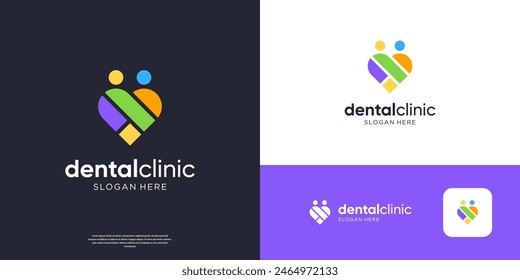 Colorful dental care logo template. Duo people symbol with abstract love logo design.