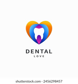 Colorful dental logo design with tooth and heart concept 