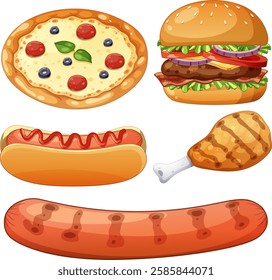 Colorful depiction of popular fast food items