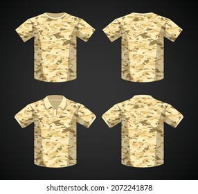 Colorful desert camouflage template design for t-shirt or collar shirt. Sports uniform with front and back model. 