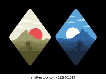 Colorful desert landscape with cactus trees illustration design
