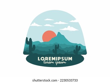 Colorful desert landscape with cactus trees illustration design