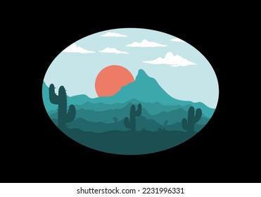 Colorful desert landscape with cactus trees illustration design