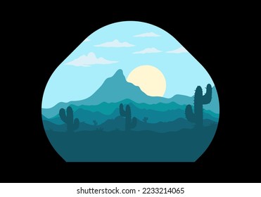Colorful desert landscape with cactus trees illustration design