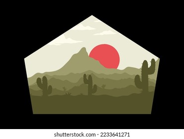 Colorful desert landscape with cactus trees illustration design