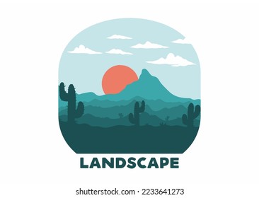 Colorful desert landscape with cactus trees illustration design