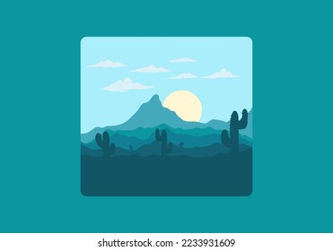 Colorful desert landscape with cactus trees illustration design