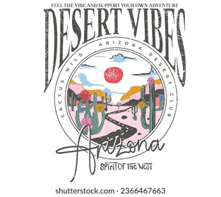 Colorful desert vibes. Wall desertion art. Cactus flower pattern graphic print artwork for apparel, t shirt, sticker, poster, wallpaper and others. Feel the sunset. desert cactus artwork.