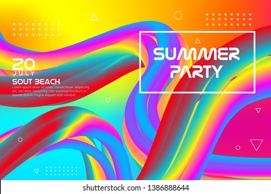 Colorful design. Abstract gradient geometric colorful wavy minimal background. Abstract fluid forms. Summer party modern template for greeting card, flyer, brochure or banner.