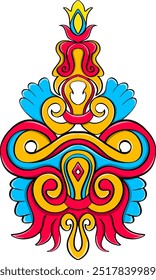 a colorful design with a blue and orange top.