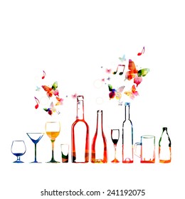 Colorful design with bottles and glasses 