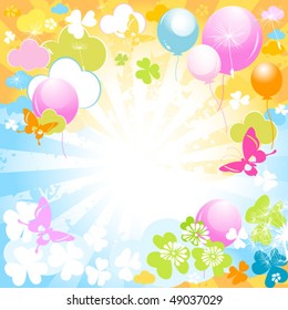 colorful design with butterflies and balloons
