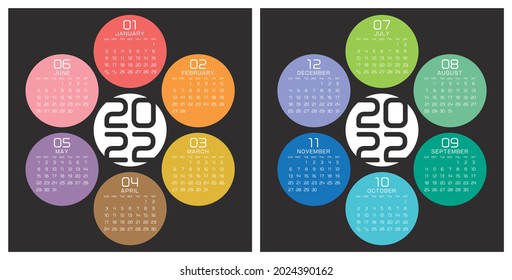 colorful design calendar template for 2022 year.