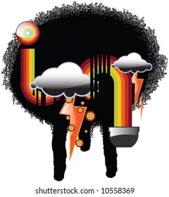Colorful Design With Clouds and Lighting Illustration Vector
