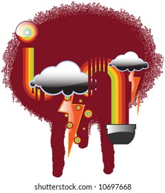 Colorful Design With Clouds and Lighting Illustration Vector
