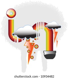 Colorful Design With Clouds and Lighting Illustration Vector