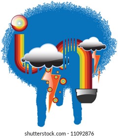 Colorful Design With Clouds and Lighting Illustration Vector