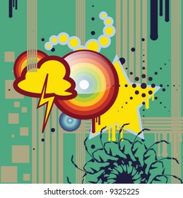 Colorful Design With Clouds and Lighting Illustration Vector