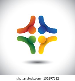 Colorful design of community of people symbols working as team. This vector graphic can represent unity and solidarity in group or team of people, friendship,  teamwork, engagement, commitment, etc 