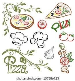 Colorful design elements, pizza and italian food