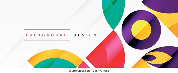 The colorful design features circles and triangles on a white background, creating a vibrant and dynamic composition