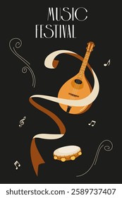Colorful design featuring musical instruments for a lively music festival event