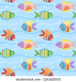 Colorful design fish seamless pattern. Can used for wallpaper, textiles,