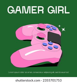 
Colorful design for gamer girl with pink gamepad, stars and an inscription. Vector illustration 
