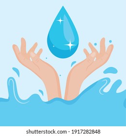 colorful design of hands and water drop over white background, vector illustration