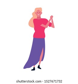 colorful design of happy woman dancing icon over white background, vector illustration