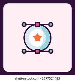 Colorful design icon featuring a star inside a circle with control points