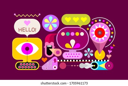 Colorful design isolated on a dark purple background Conceptual Attraction Composition vector illustration.