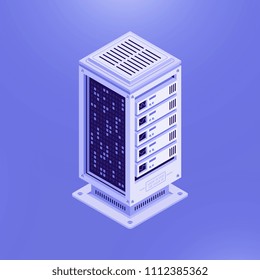 Colorful design of isometric database network center on light blue background