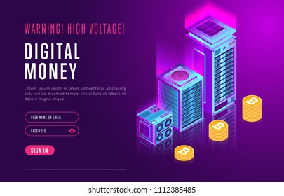 Colorful design in isometry of webpage about digital money and authorization service on resource