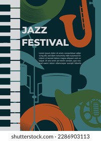 colorful design for jazz festival poster with musical instruments silhouettes and copy space