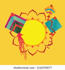 Colorful design with kites, Makar Sankranti themed illustration.