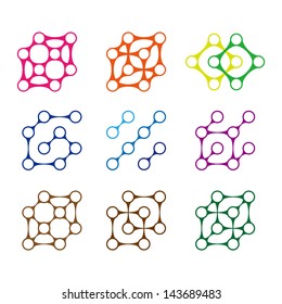 Colorful design molecule logo element. Abstract vector template set. You can use in biotechnology, energy, water and electricity equipment, computer medical science concept icon.