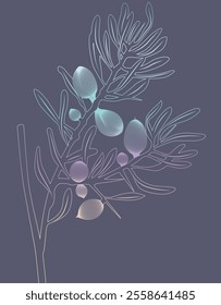 colorful design with multiple blended leaves, stems and flowers. floral textile printing decoration design with biotechnical illustration. blue leaves